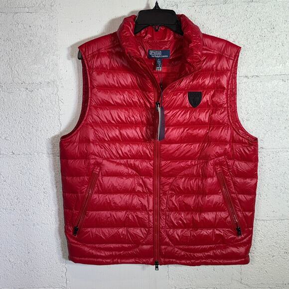 Polo Ralph Lauren Glossy Quilted Vest, red Medium $348 - Picture 1 of 15